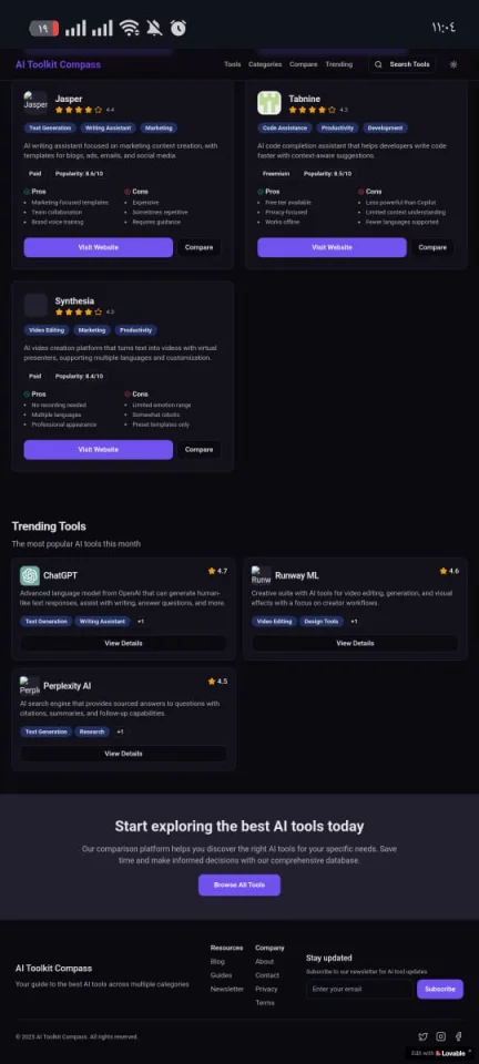 AI Tools Comparison Landing Page Modern & Responsive — screenshot 4