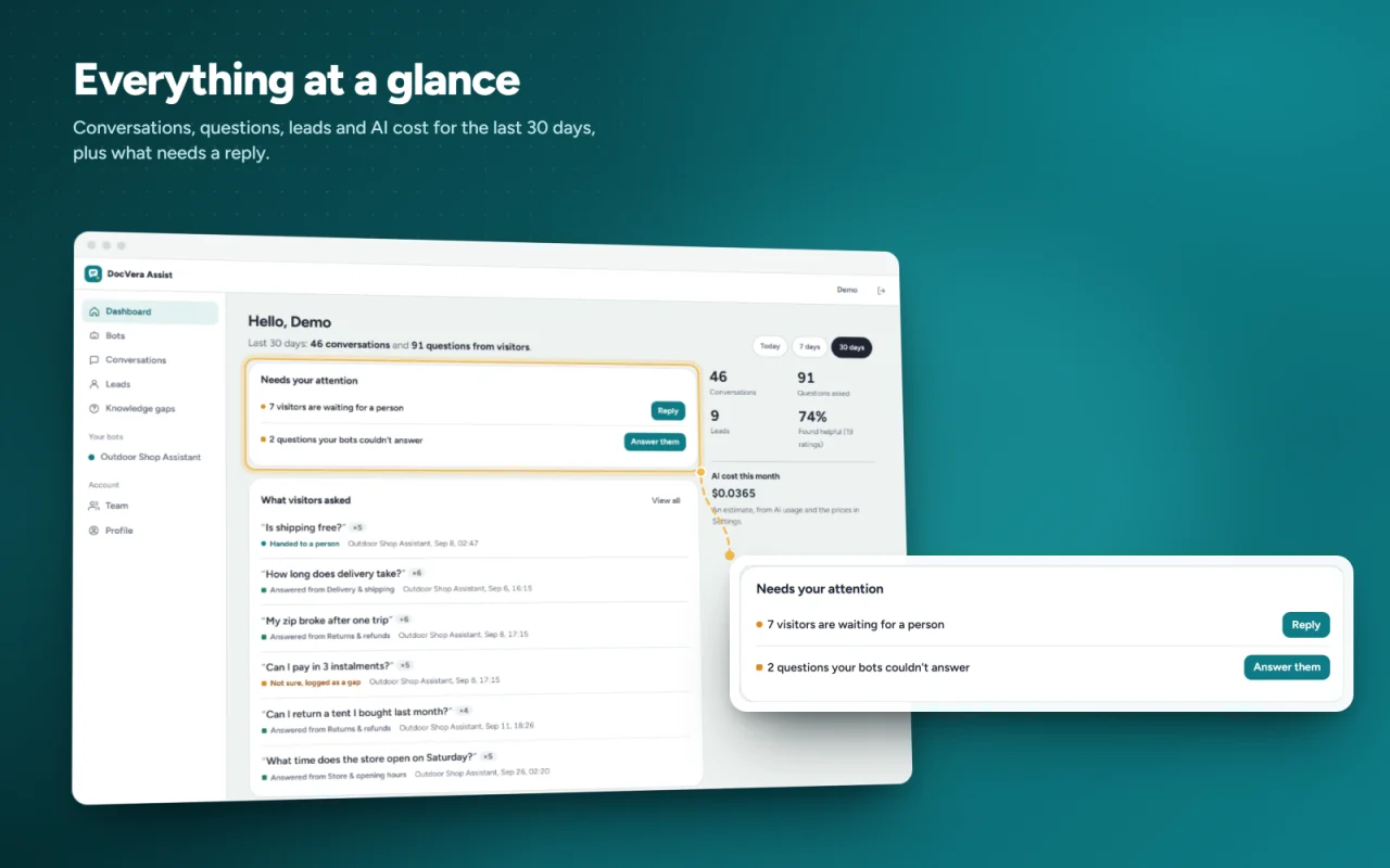DocVera Assist - PHP AI Chatbot for Any Website — screenshot 1