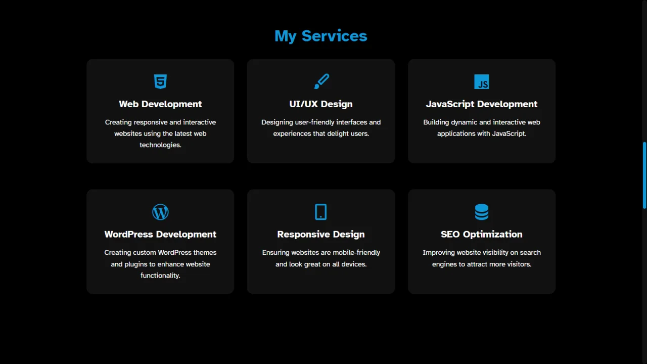 Portfolio in Dark Theme HTML, CSS, JS. — screenshot 3