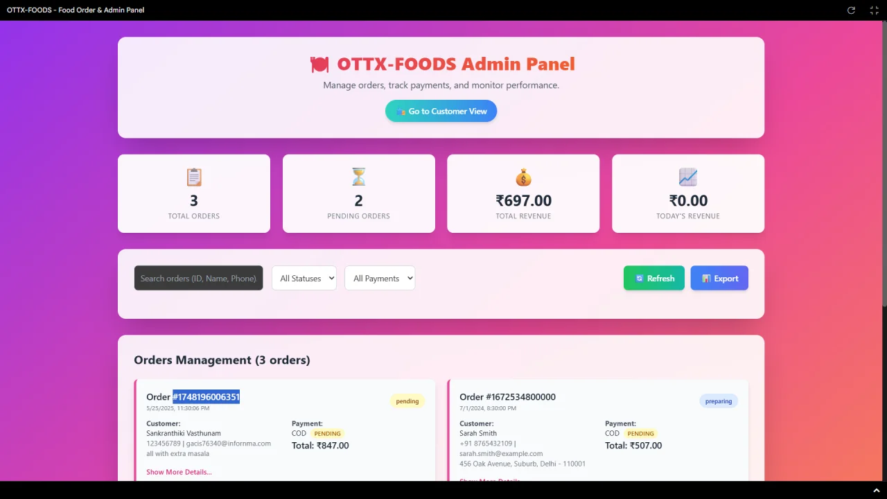 OTTX - FOODS E-Commerce with Admin and User Panels — screenshot 2