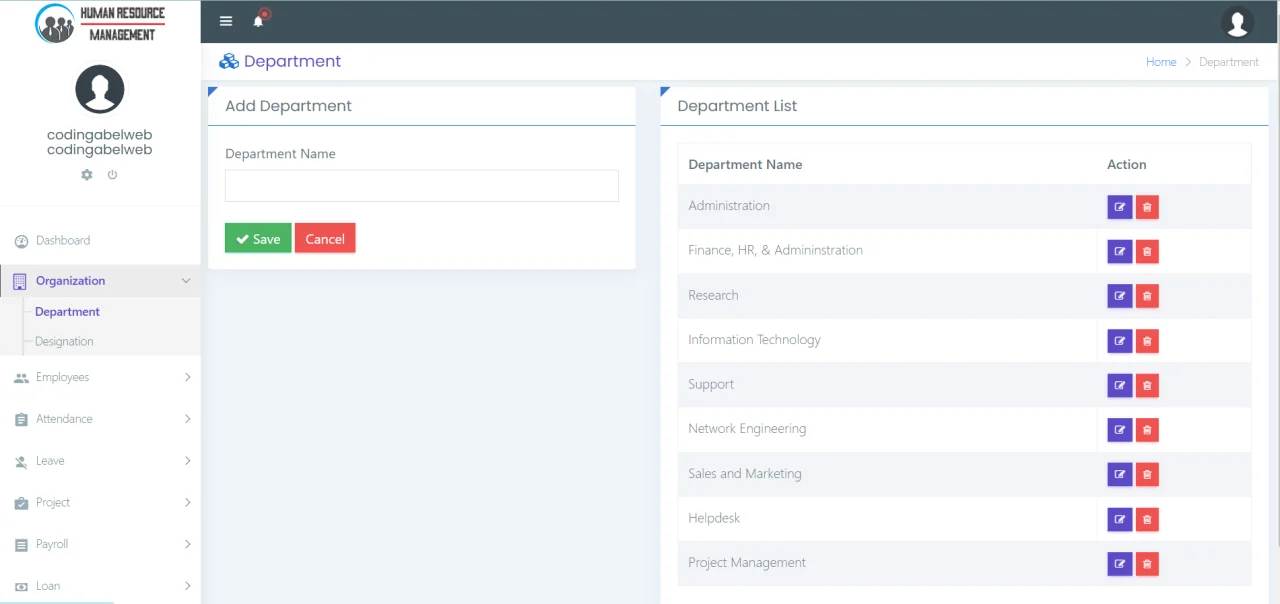 Human Resource Management System in PHP CodeIgniter with Source Code — screenshot 3
