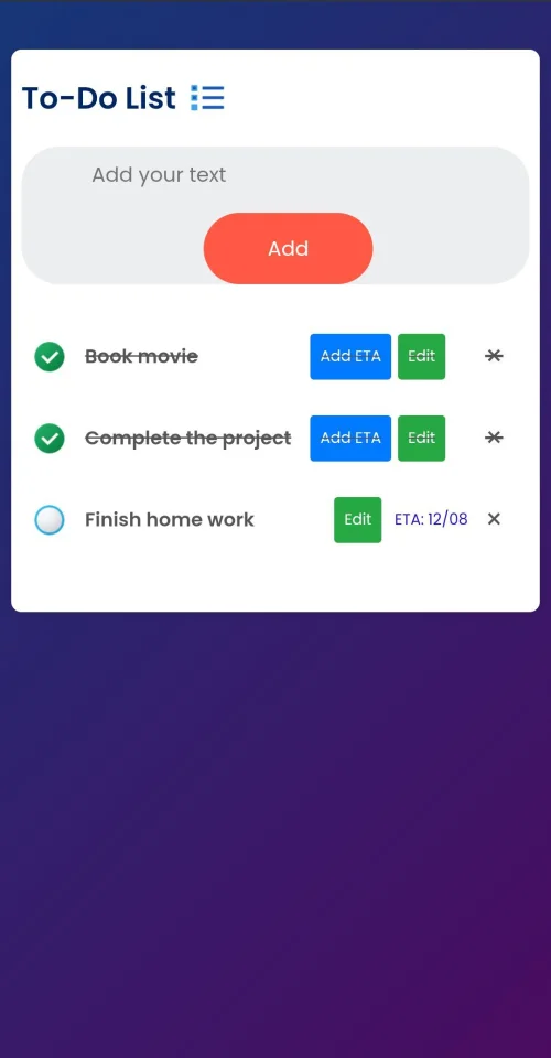 ToDo List App Task Manager with ETA & Edit Feature — screenshot 2