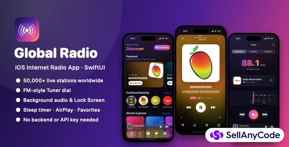Global Radio iOS Internet Radio App (SwiftUI) | 50,000+ Live Stations, FM Tuner — cover