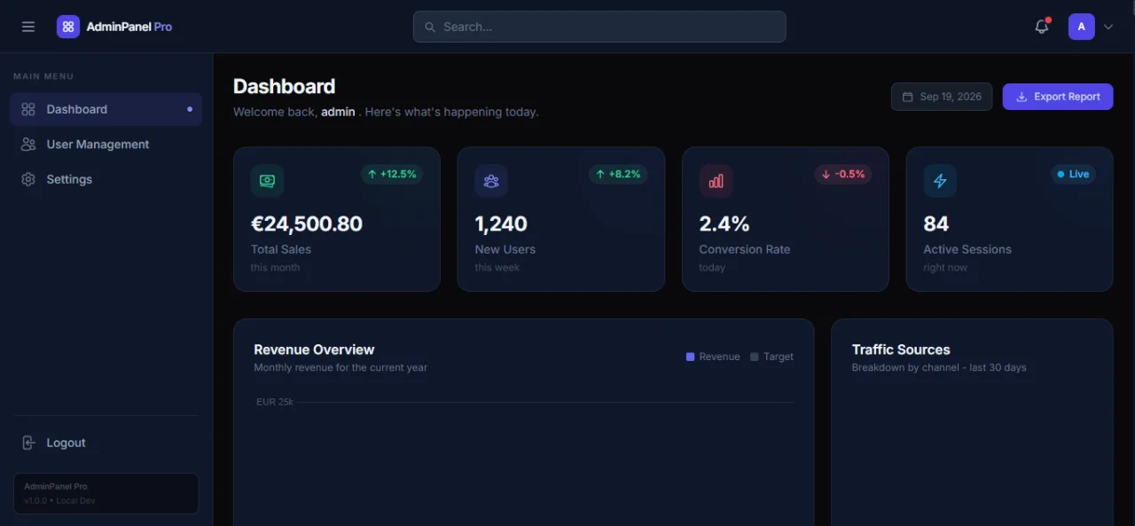 🚀 AdminPanel Pro – PHP Admin Dashboard, Login, User CRUD, Tailwind CSS & Chart.js — screenshot 2