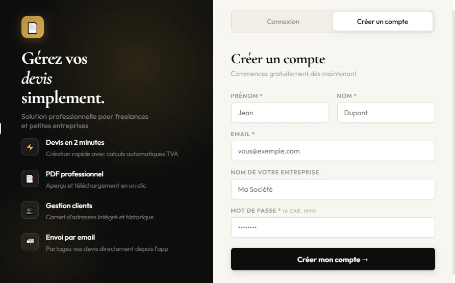 QuotePro Gnrateur De Devis Professionnel (SaaS HTML) — screenshot 1
