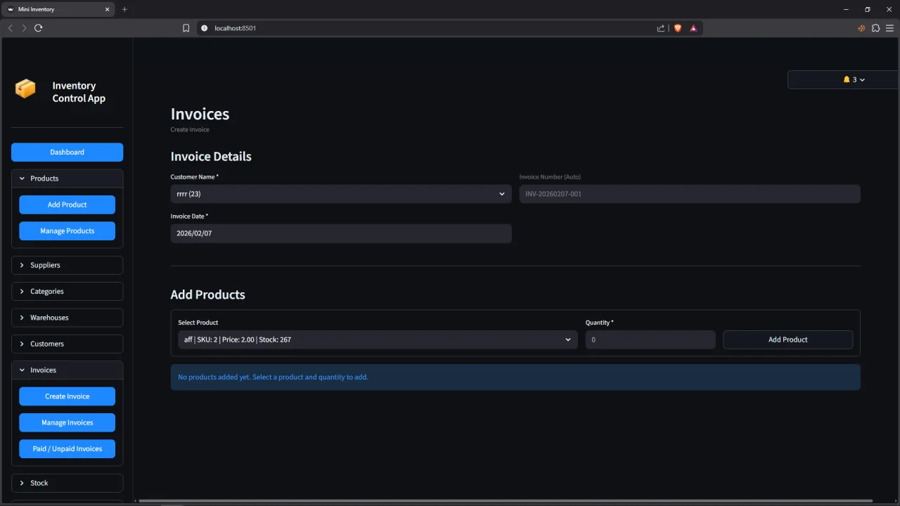 Inventory Control App Streamlit Python — screenshot 3