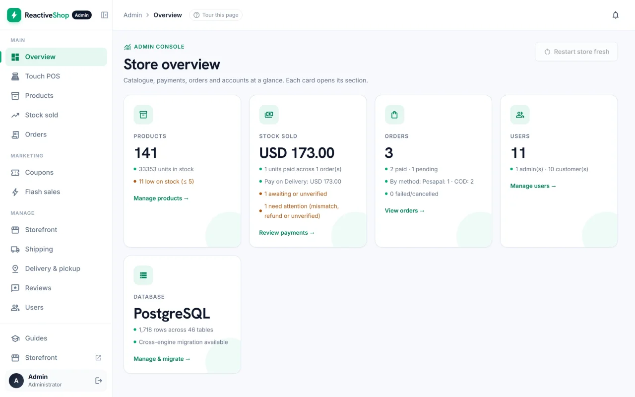 Reactive Shop Laravel eCommerce Store with Touch POS & Multi-Payment — screenshot 4