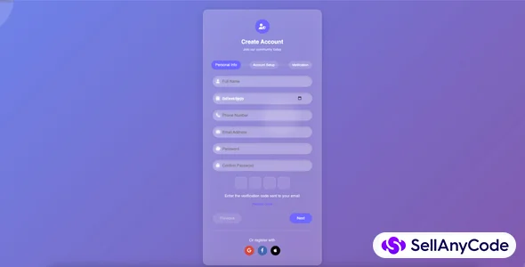 Custom Glassmorphic Registration Page