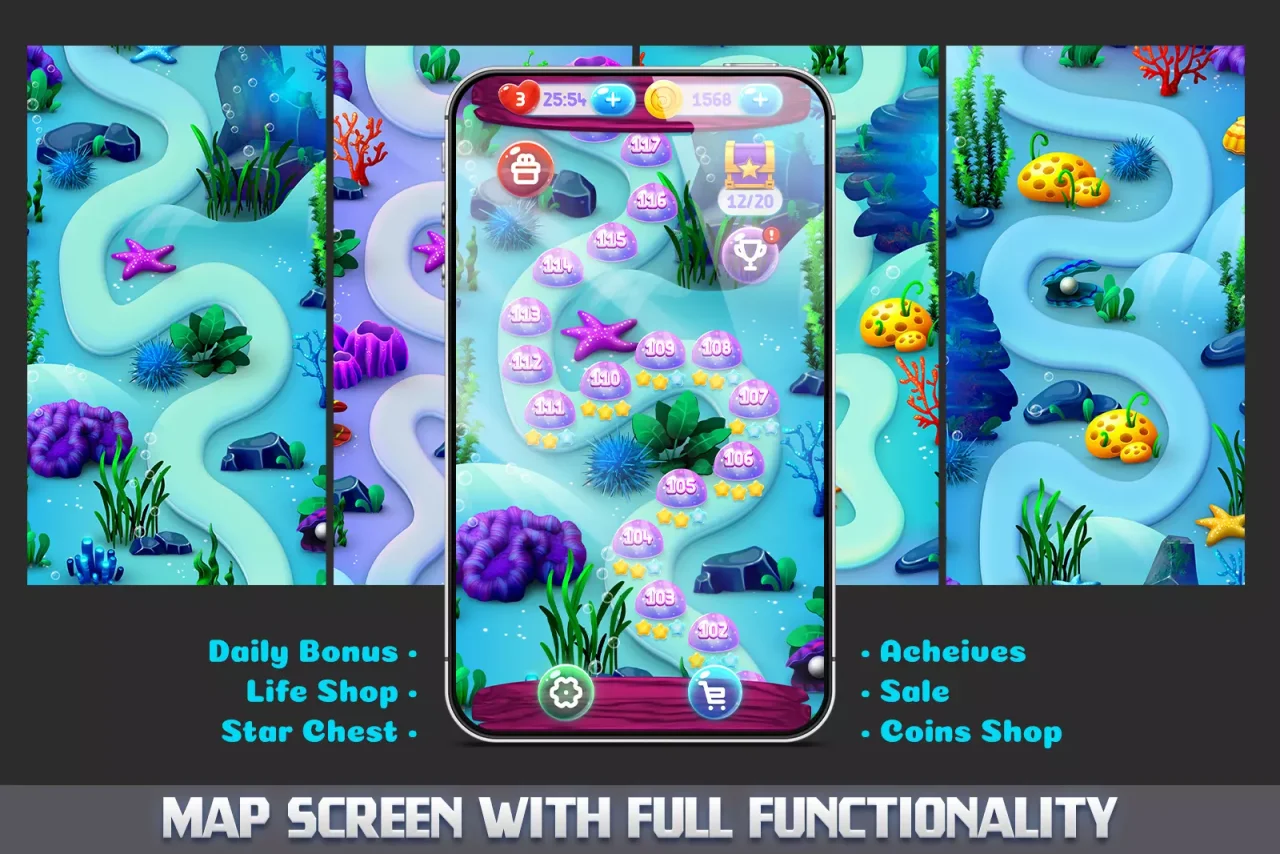 MK Bubble Shooter Kit Underwater Pop Game Template — screenshot 3