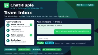ChatRipple - PHP WhatsApp CRM for Teams, Campaigns & Tickets