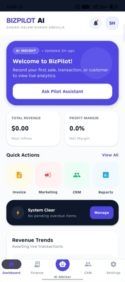 BizPilot AI Business Management & CRM Android App — screenshot 1