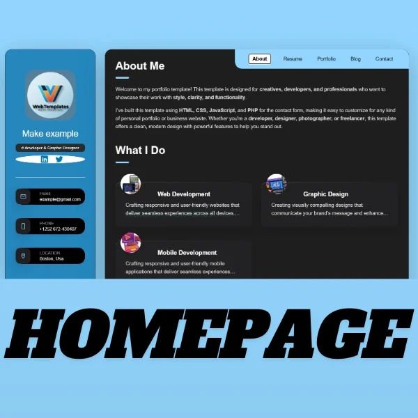 Responsive Single Page Portfolio Website Template | HTML, CSS, JavaScript, PHP — screenshot 1