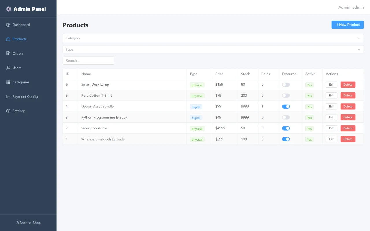 EC Shop Python FastAPI + Vue 3 eCommerce Script, Stripe, PayPal, Paddle, Lemon Squeezy, Polar + COD — screenshot 4