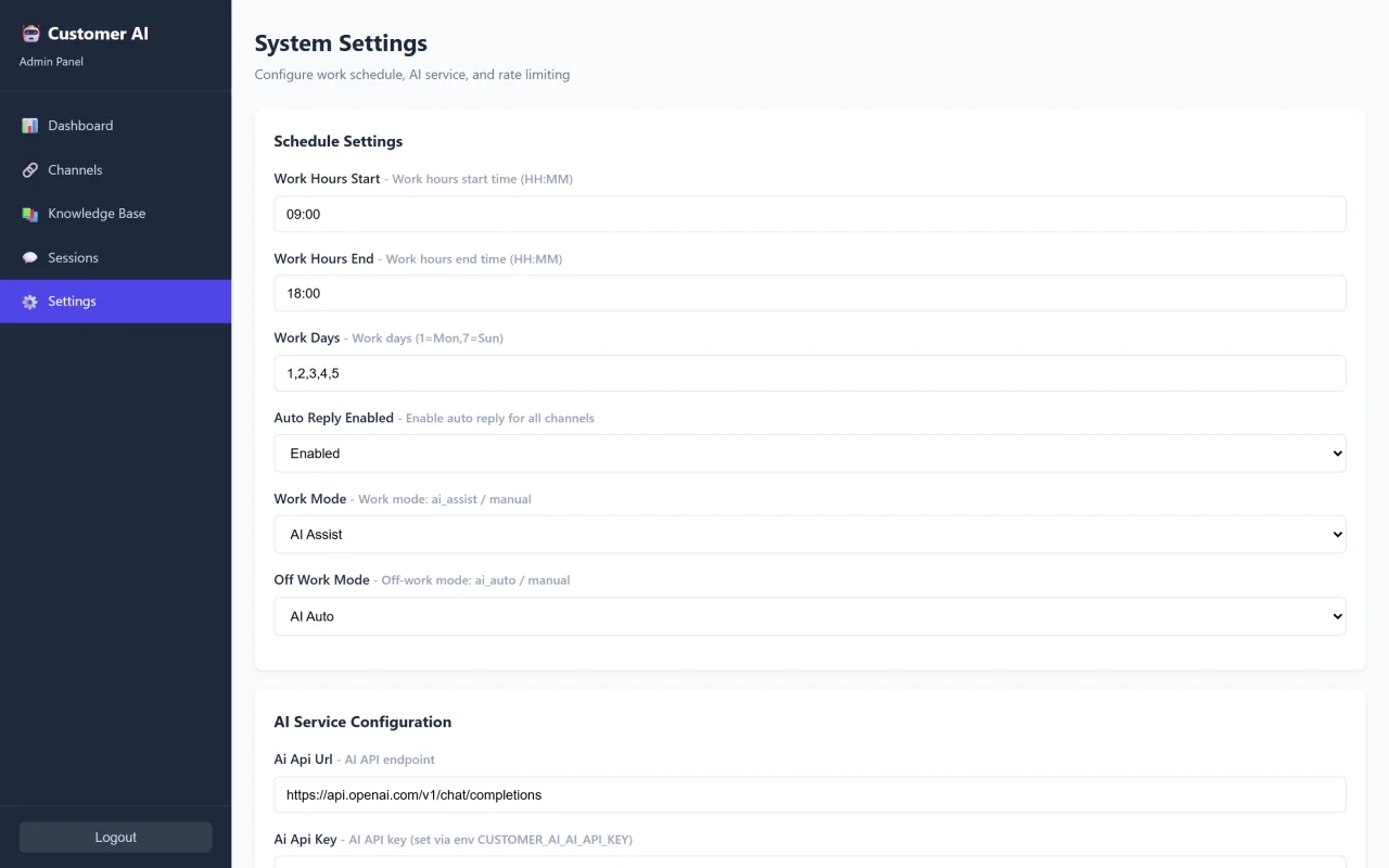 Customer AI Multi-Channel AI Customer Service Chatbot (Python + React) — screenshot 7