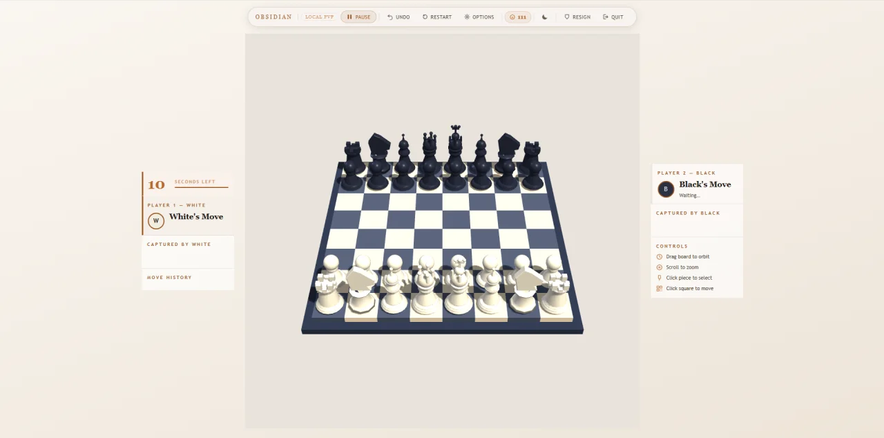 Obsidian Chess | 3D HTML5 Multiplayer Chess Game — screenshot 1