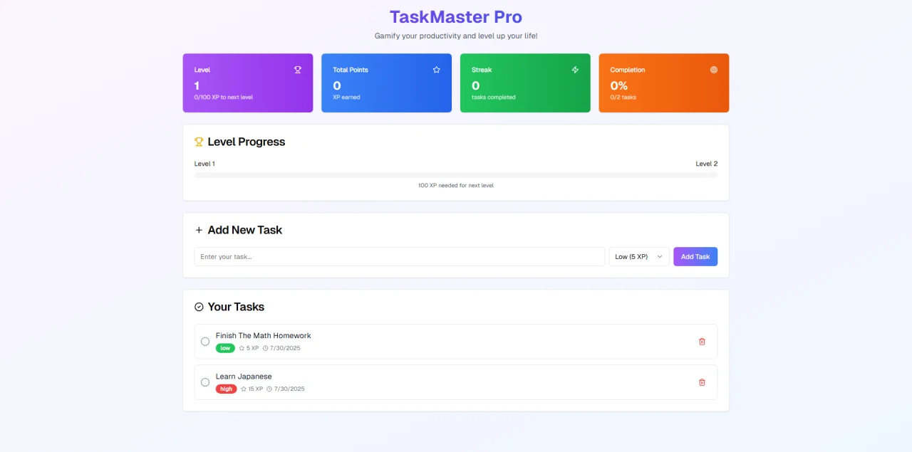 TaskMaster Pro - Gamified Task Management App | Next.js + TypeScript — screenshot 2