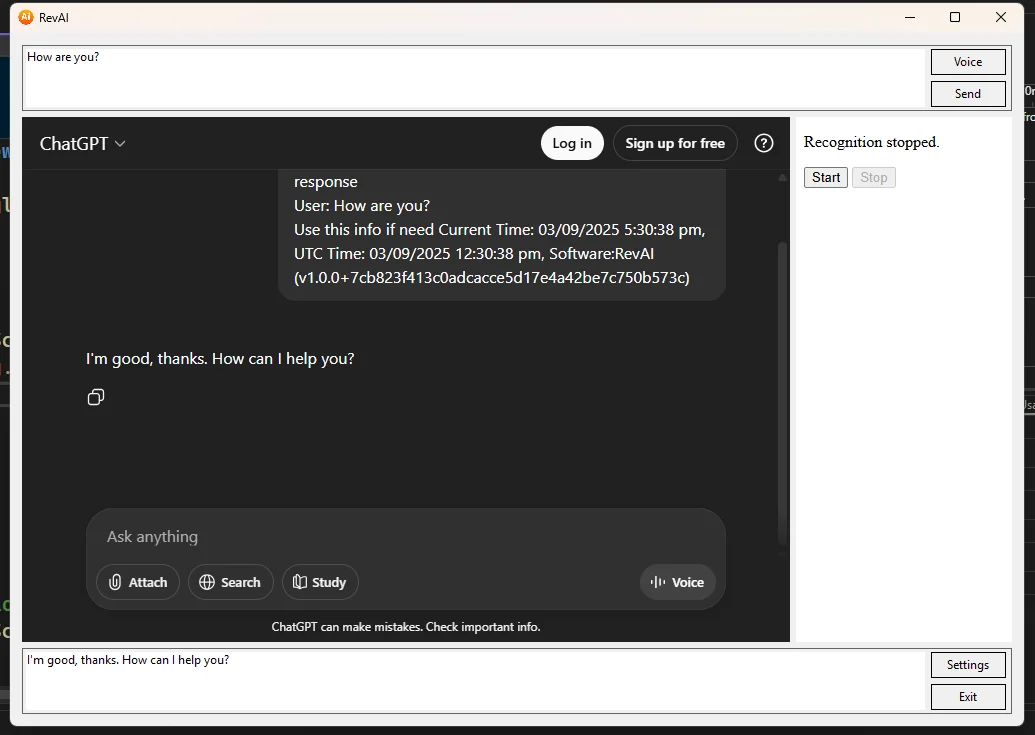 Rev AI AI Chat, Voice Recognition & Text-to-Speech Assistant — screenshot 1