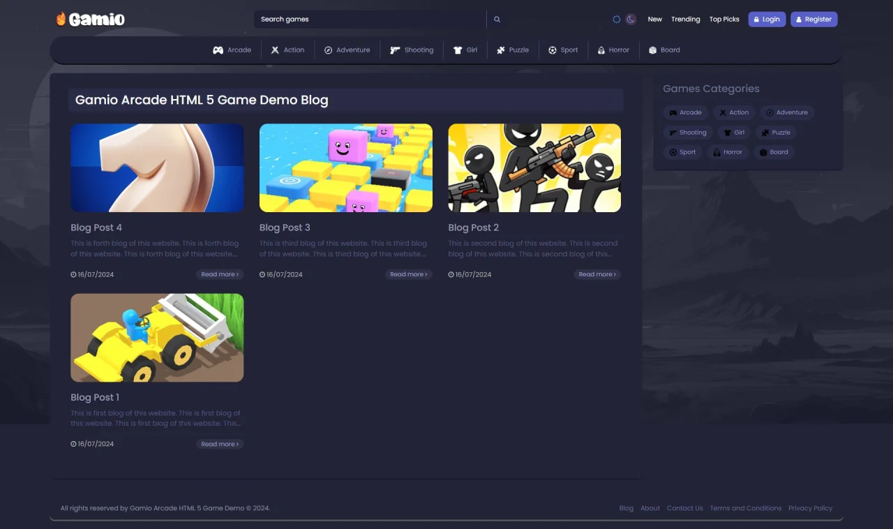 Gamio Arcade HTML 5 Game Portal PHP Script — screenshot 2