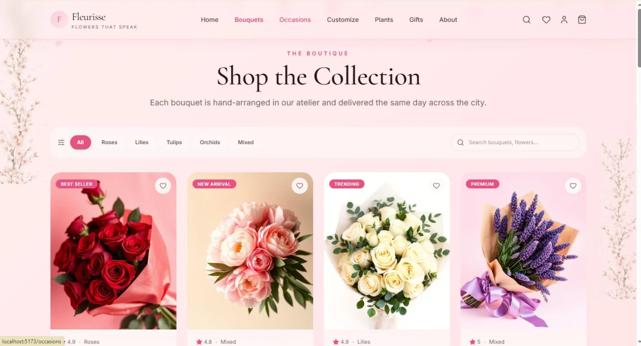 Fleurisse Luxury Floral E-Commerce UI — screenshot 1