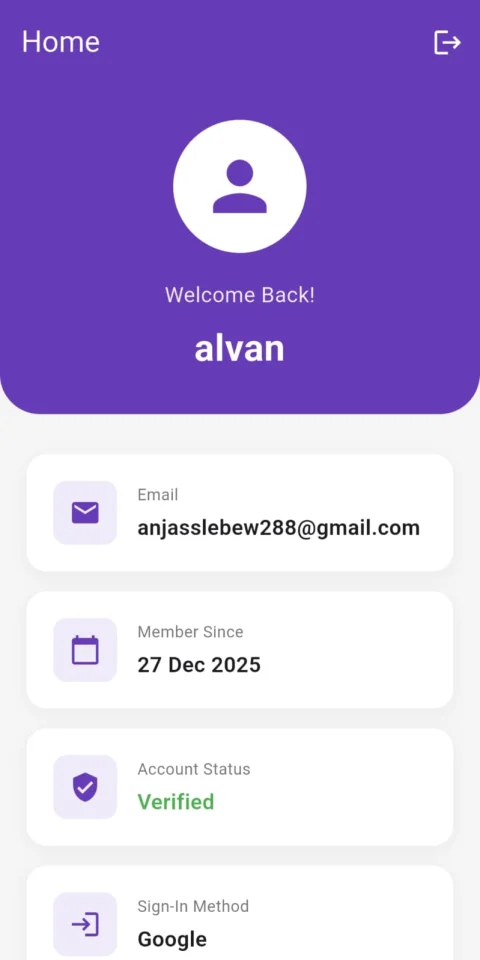 Flutter Firebase Login & Register App (Google + Email) — screenshot 4