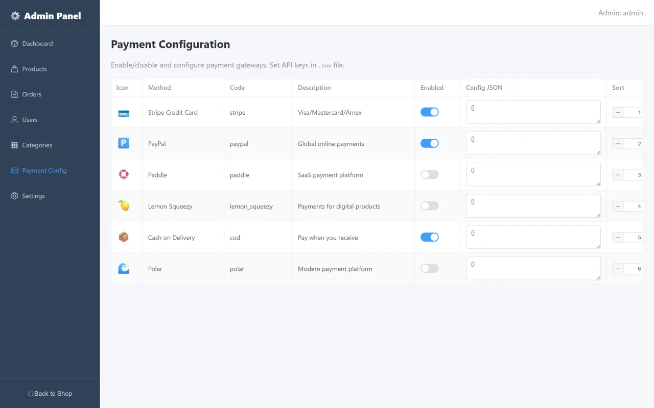 EC Shop Python FastAPI + Vue 3 eCommerce Script, Stripe, PayPal, Paddle, Lemon Squeezy, Polar + COD — screenshot 3