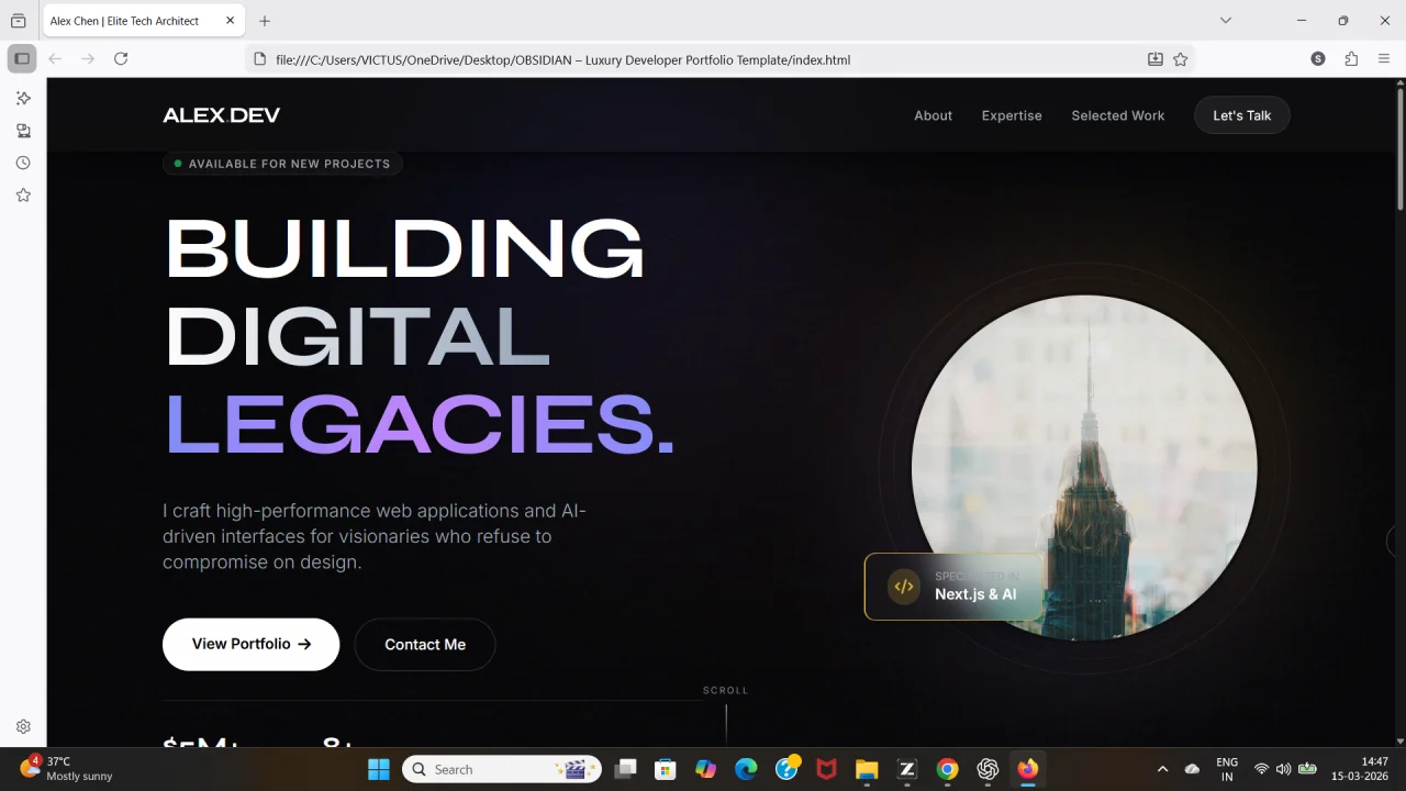 OBSIDIAN Luxury Developer Portfolio Template — screenshot 1