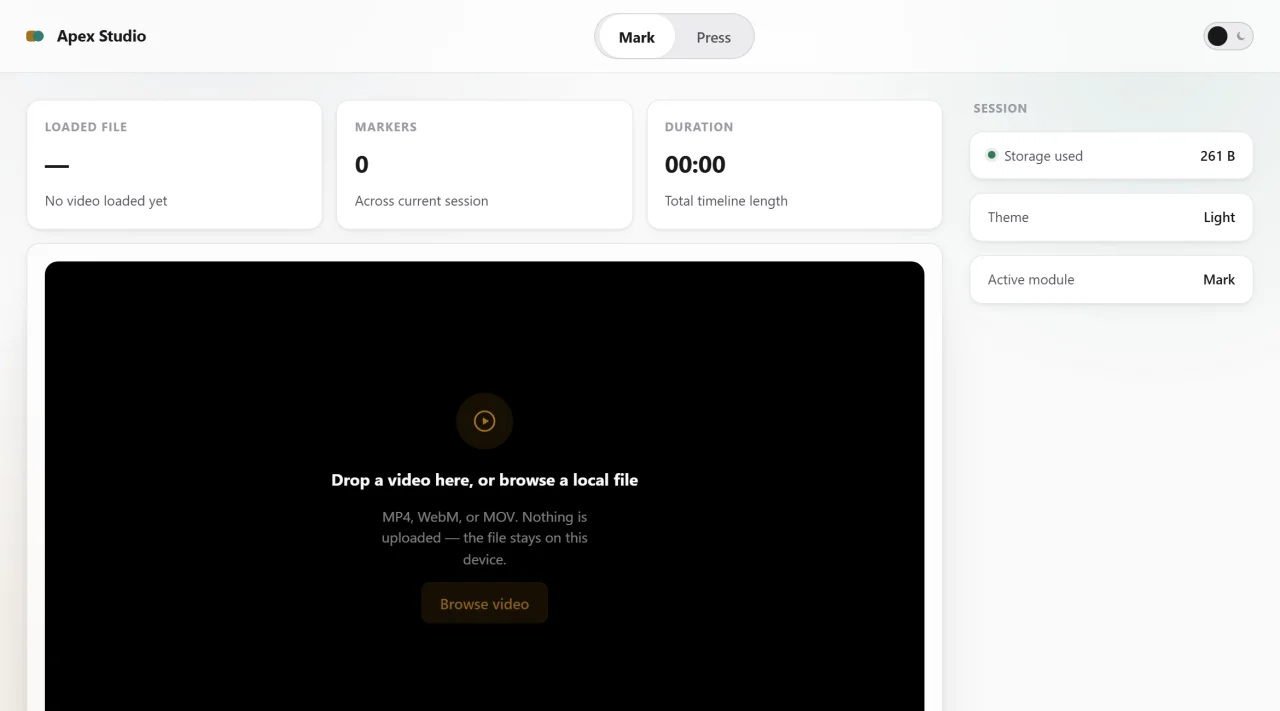Apex Studio - 2-in-1 Offline Web App (Video Marker & Batch Image Compressor) | Vanilla JS — screenshot 3