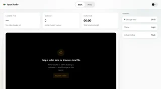 Apex Studio - 2-in-1 Offline Web App (Video Marker & Batch Image Compressor) | Vanilla JS