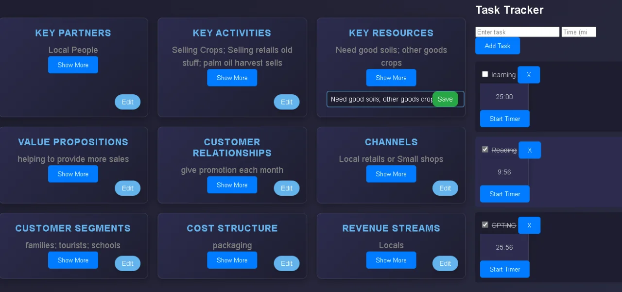 Business Model Canvas with Timer Task — screenshot 4