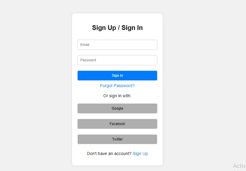 Sign Up and Sign in Login Page — screenshot 1