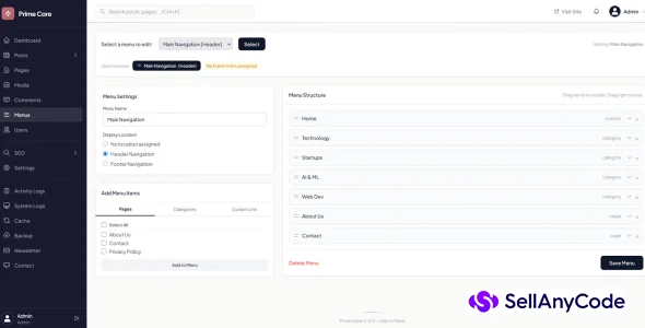 PrimeCore CMS Powerful Pure PHP Website CMS