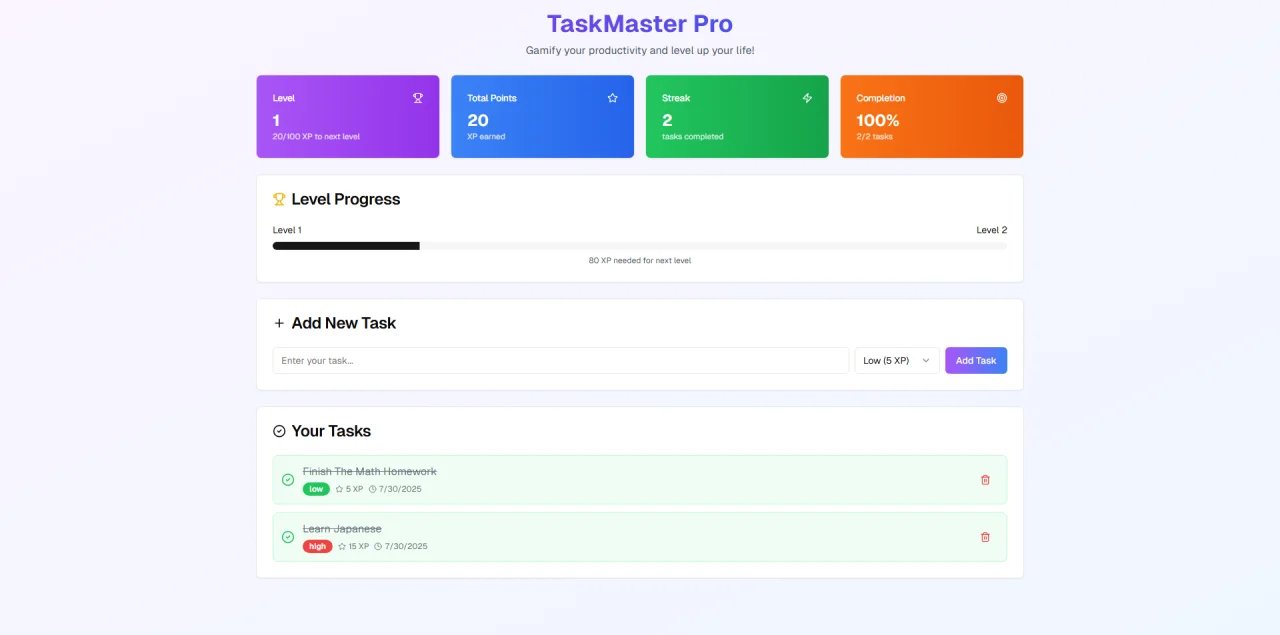 TaskMaster Pro - Gamified Task Management App | Next.js + TypeScript — screenshot 3