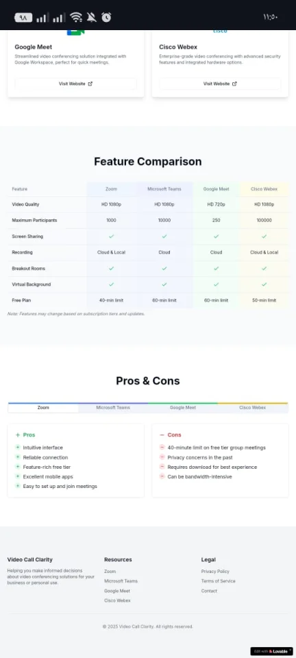 Video Conferencing Comparison Landing Page — screenshot 1