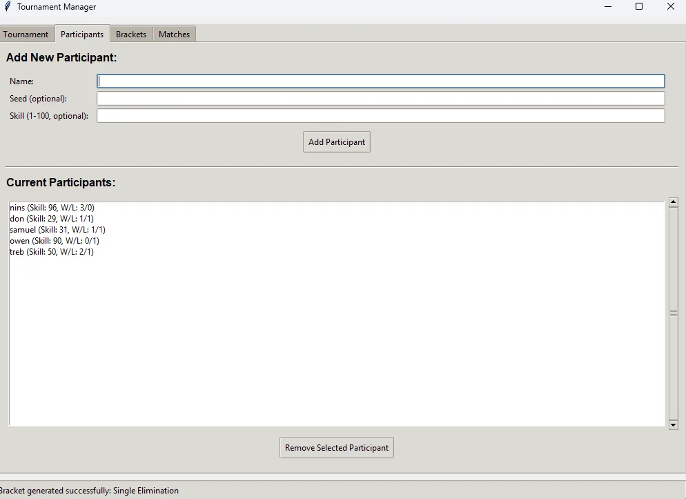 Tournament Manager and Bracket Simulation System (GUI) — screenshot 2