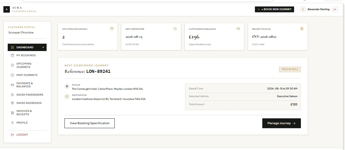 Aura Chauffeurs Executive Chauffeur & Fleet Operations Platform — screenshot 2