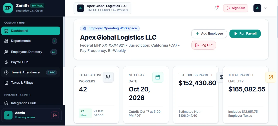 ZenithPay Enterprise Payroll Management UI — screenshot 2