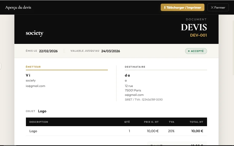 QuotePro Gnrateur De Devis Professionnel (SaaS HTML) — screenshot 3