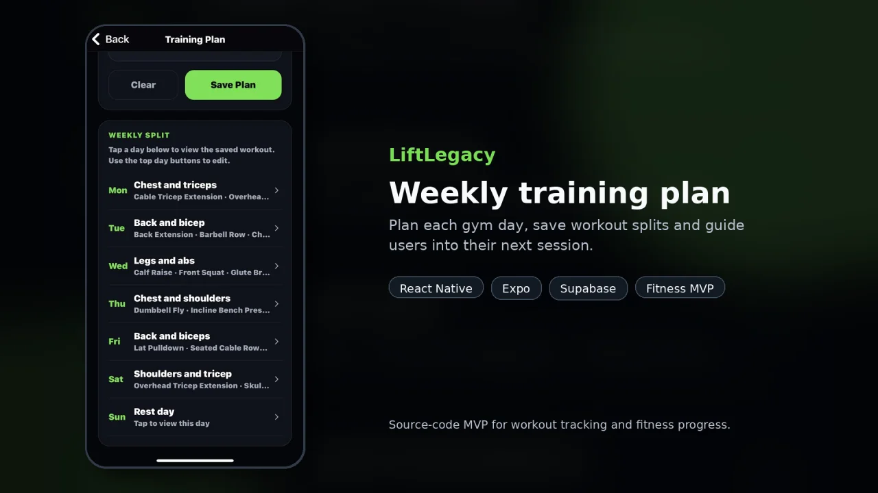 LiftLegacy React Native Fitness Tracker App MVP — screenshot 2