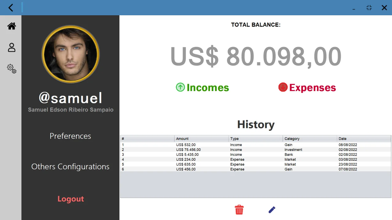 Virtual Wallet Template in Java — screenshot 2