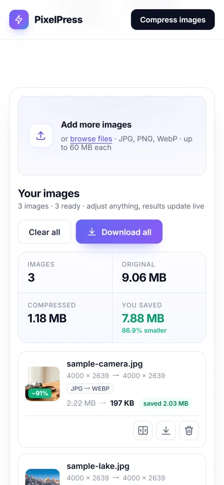 PixelPress - Browser Image Compressor for JPG, PNG & WebP (React + TypeScript) — screenshot 9