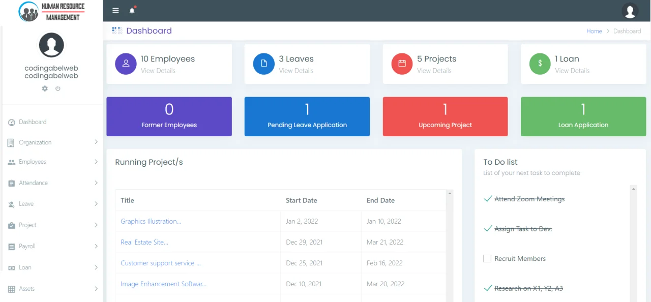 Human Resource Management System in PHP CodeIgniter with Source Code — screenshot 2