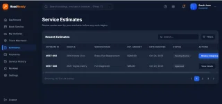 RoadReady Service Hub Vehicle Service Management Dashboard