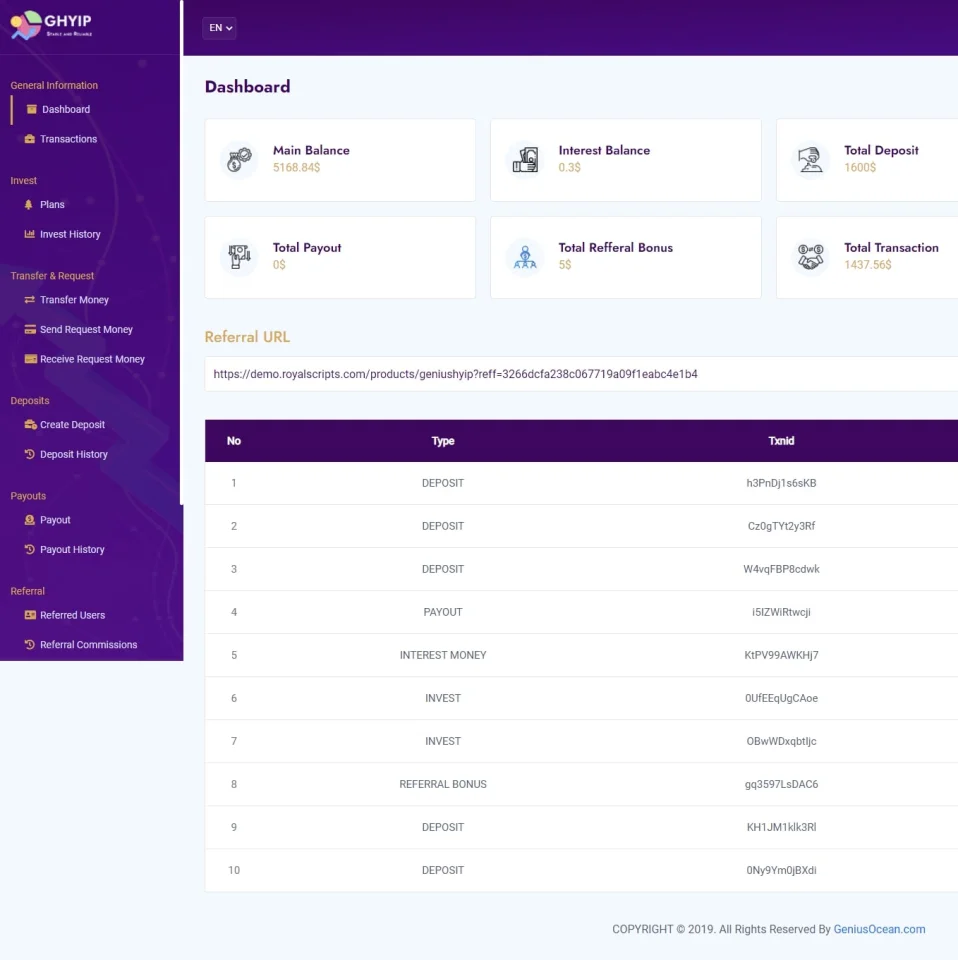 Genius HYIP Premium PHP Script — screenshot 2