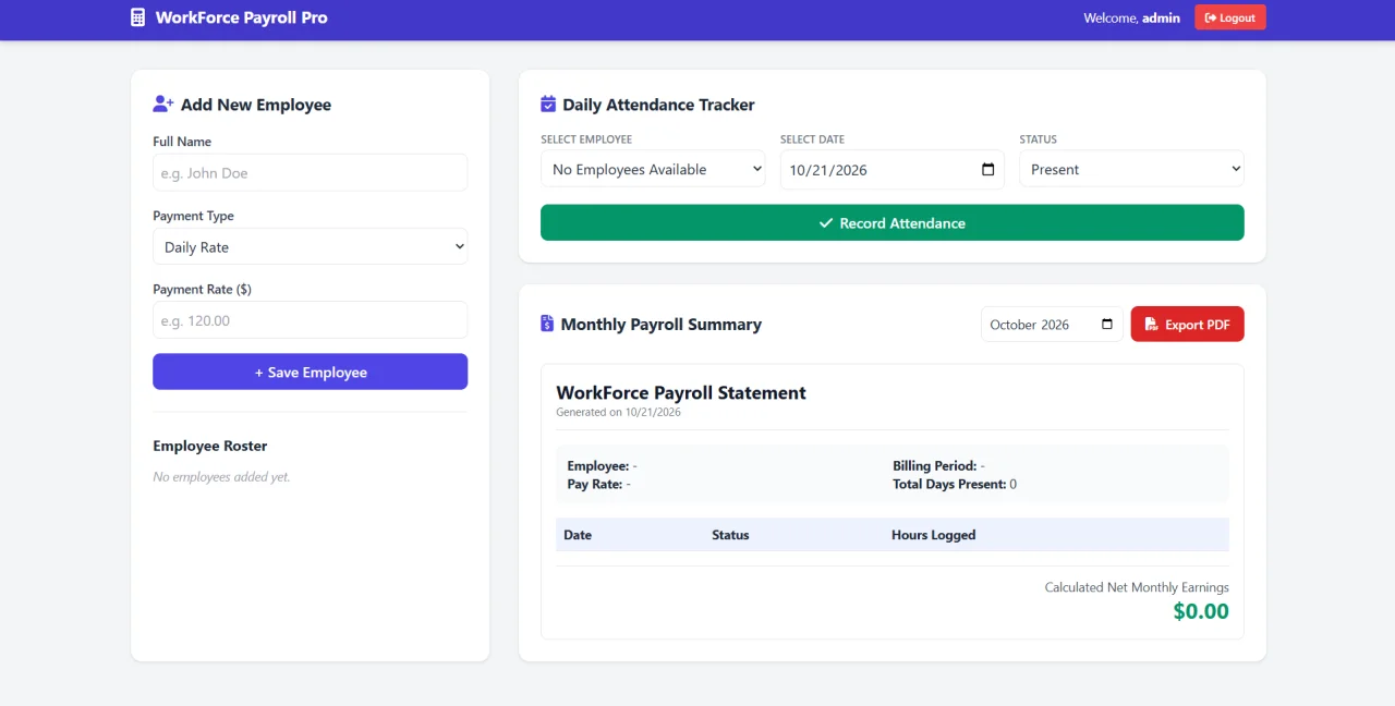 Employee Attendance & Payroll Web App — screenshot 2