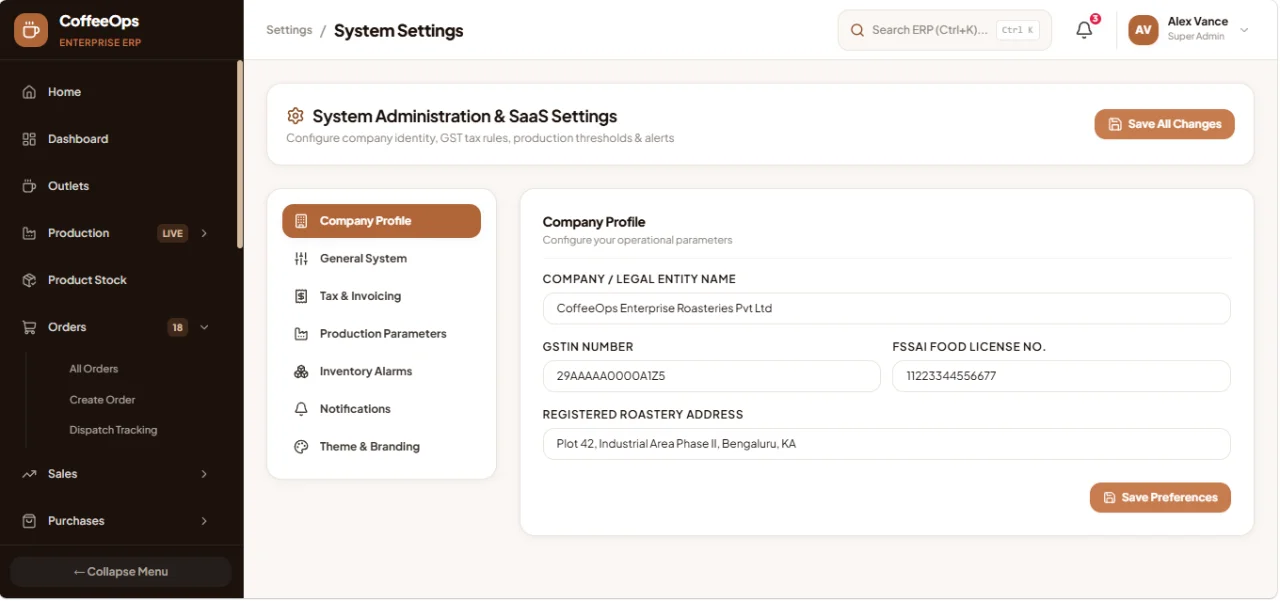BrewFlow ERP Coffee Production, Distribution & Sales Management System — screenshot 5