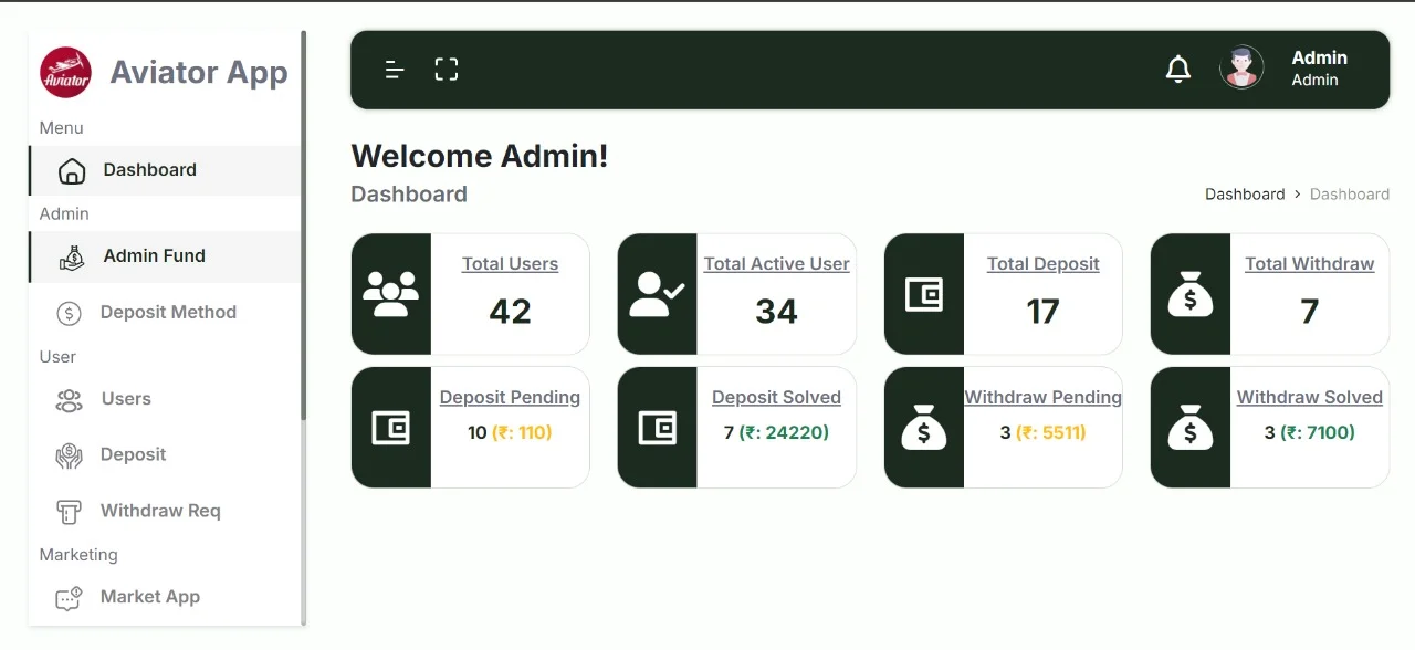 Aviator Web Game & Admin Panel — screenshot 2