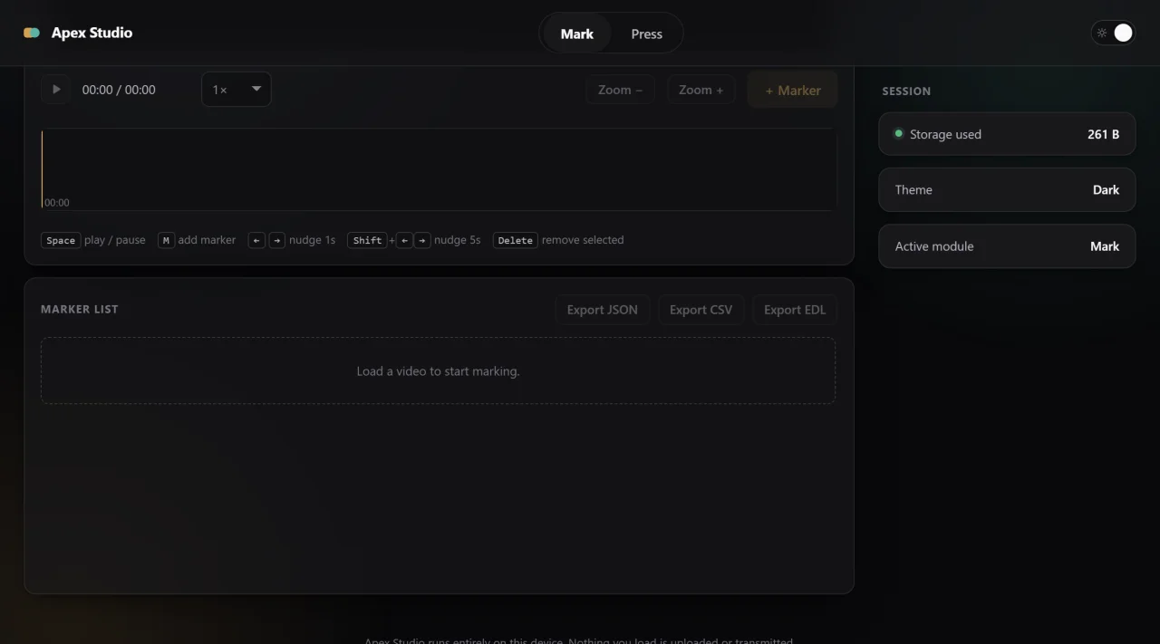 Apex Studio - 2-in-1 Offline Web App (Video Marker & Batch Image Compressor) | Vanilla JS — screenshot 2