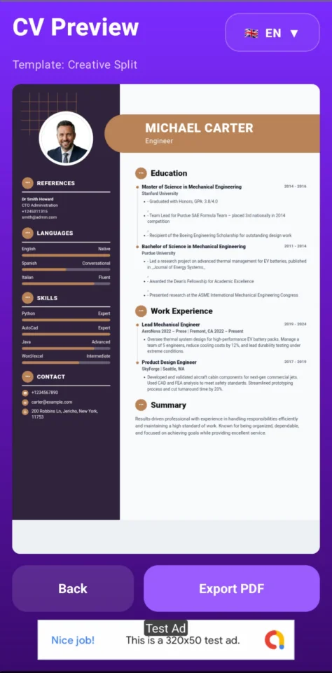 Professional CV Resume Builder Android App with PDF Export and AdMob — screenshot 1