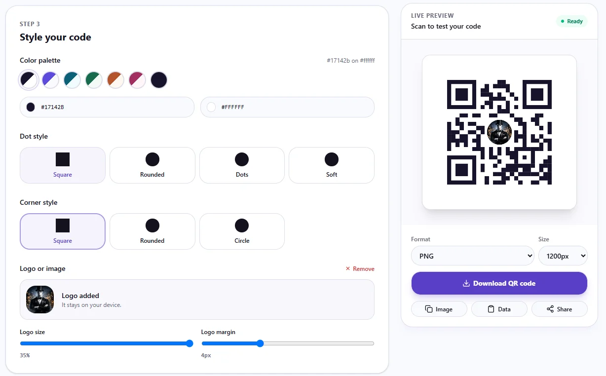 QR Code Generator Modern React & Next.js Web App — screenshot 3