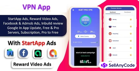 Pro VPN App | Secure VPN App & Fast VPN | Subscription | StartApp Ads | Facebook & AdMob Ads